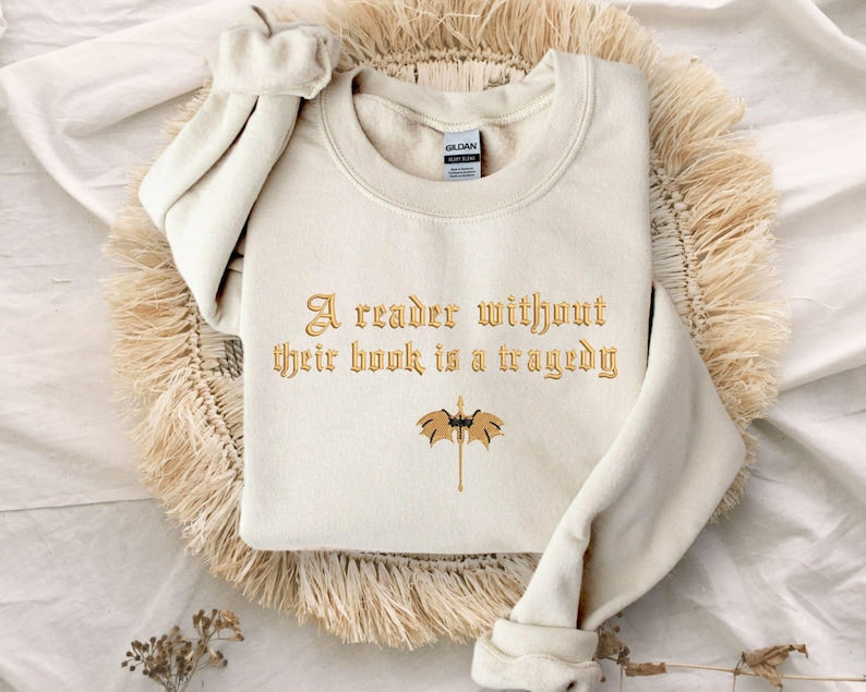 Faux Embroidered Dragon Rider Sweatshirt, Reader Without Their Book Sweatshirt, Bookish Sweater, Fourth Wing Sweater, Book Lovers Hoodie