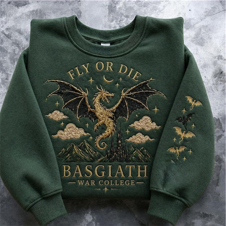 Basgiath War College Embroidered Sweatshirt, Fourth Wing Dragon Rider Crewneck, Fantasy Book Lover Gift, Bookish Dragon Sweater