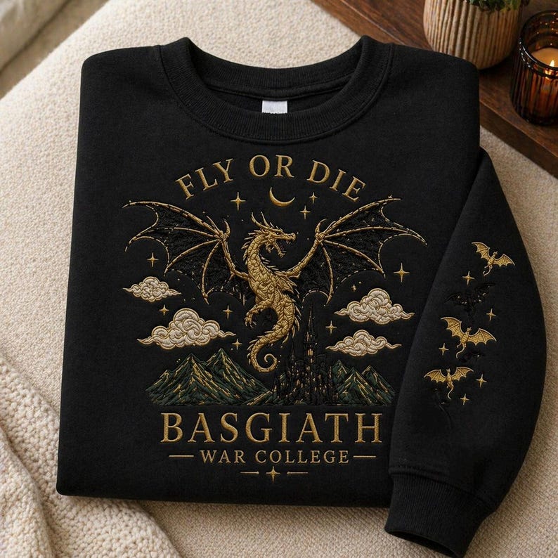 Basgiath War College Embroidered Sweatshirt, Fourth Wing Dragon Rider Crewneck, Fantasy Book Lover Gift, Bookish Dragon Sweater