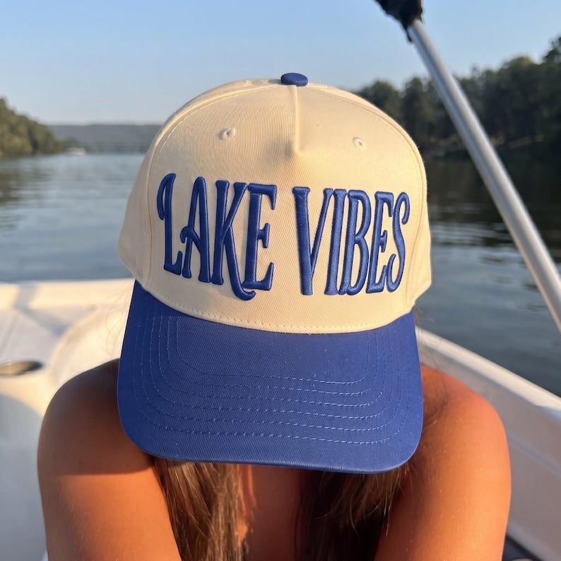 Lake Vibes Embroidered Hat: Summer Vacation Baseball Cap, Boating Life