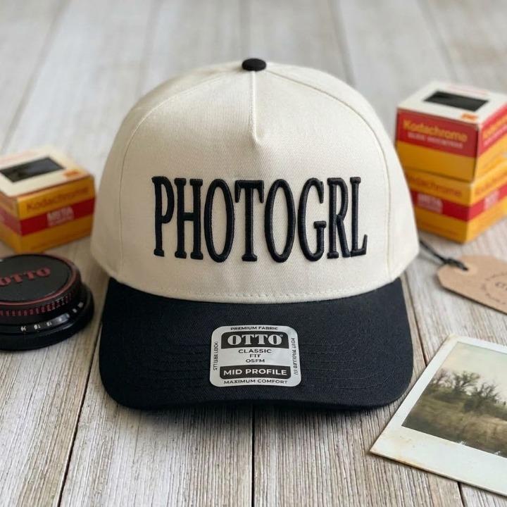 Cream and black PHOTOGRL embroidered cap