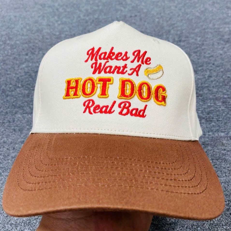 Funny Embroidered Hot Dog Cap - Unique White and Blue Design - Image 2