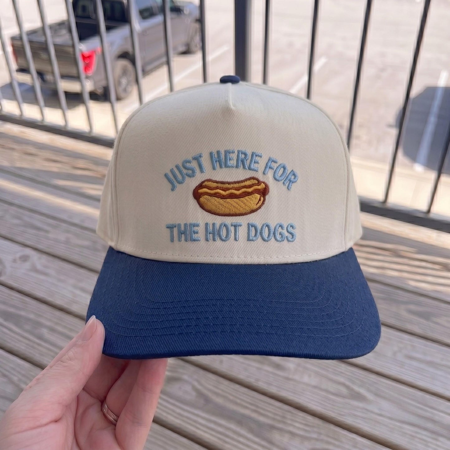Retro Baseball Cap with Hot Dog Embroidery - Red & Cream - Image 2