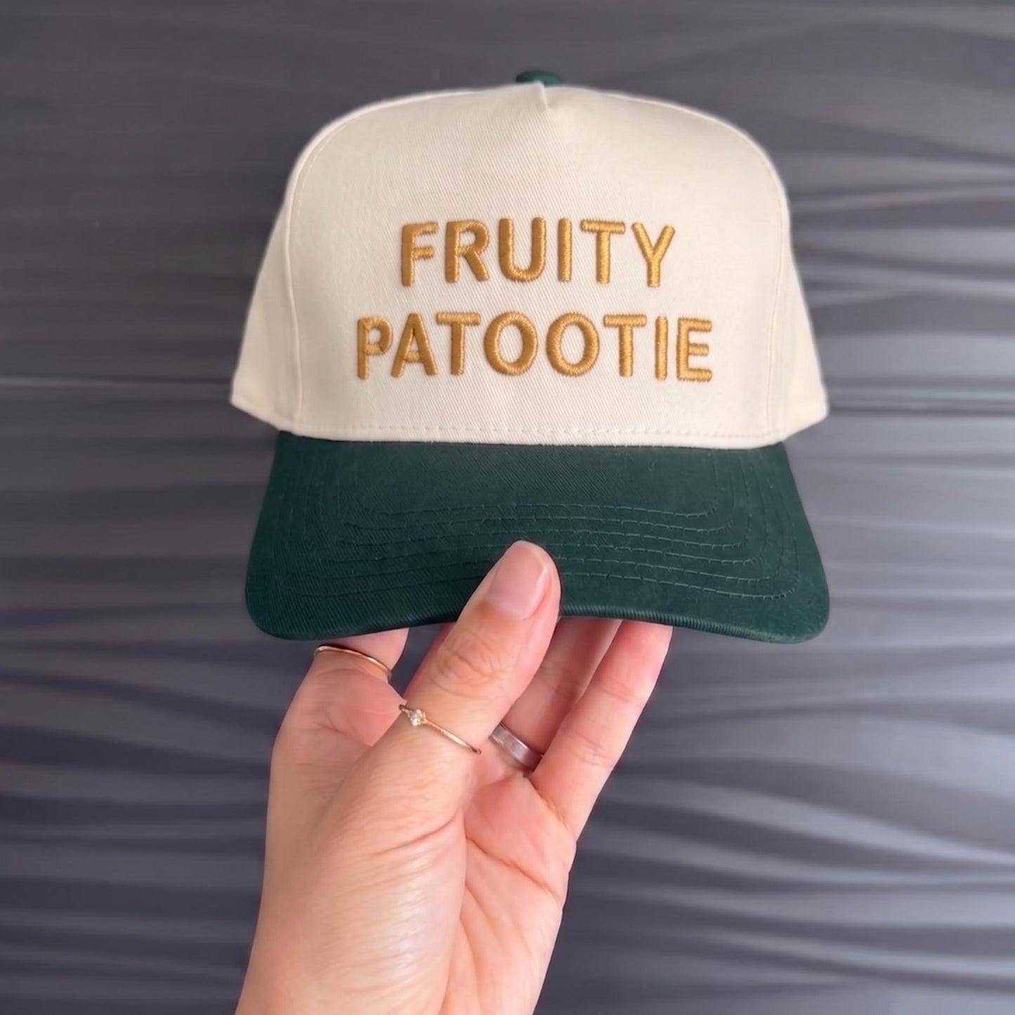 Trendy Two-Tone Cap with 'Fruity Patootie' Embroidery - Unique Style - Image 3