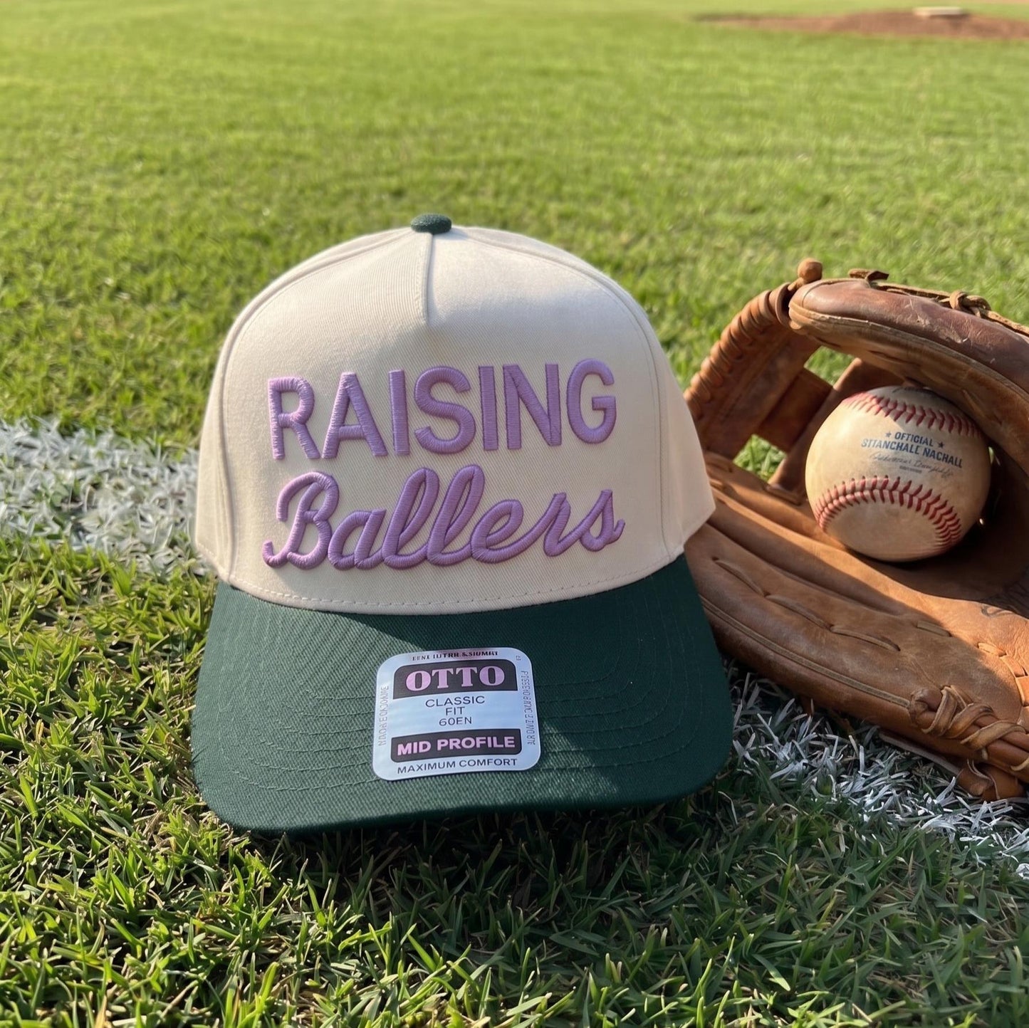 Raising Ballers Baseball Cap with Vintage Embroidery - Cream/Navy - Image 3