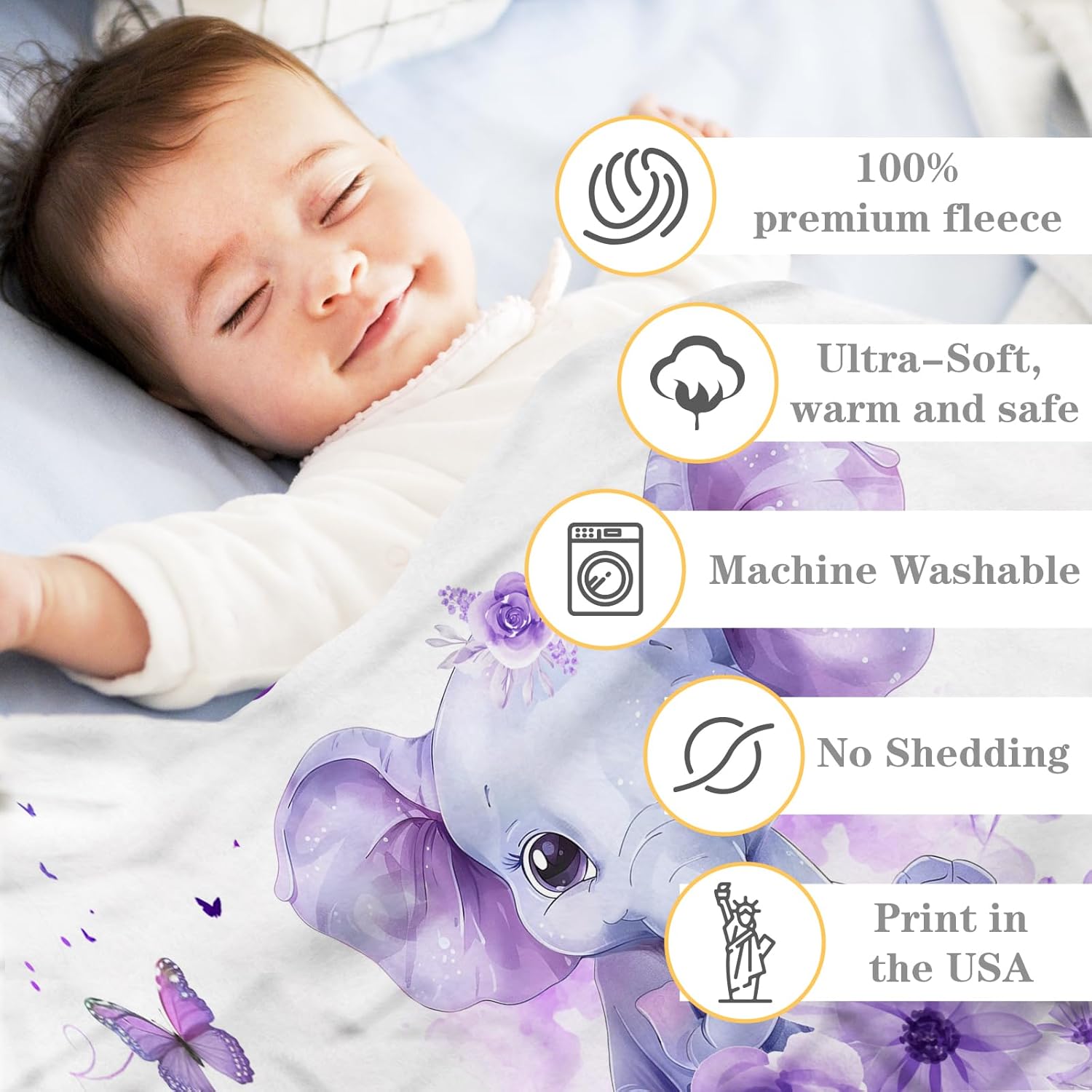 Personalized Baby Blankets for Girls | Custom Baby Blanket with Name for Kids | Purple Elephant