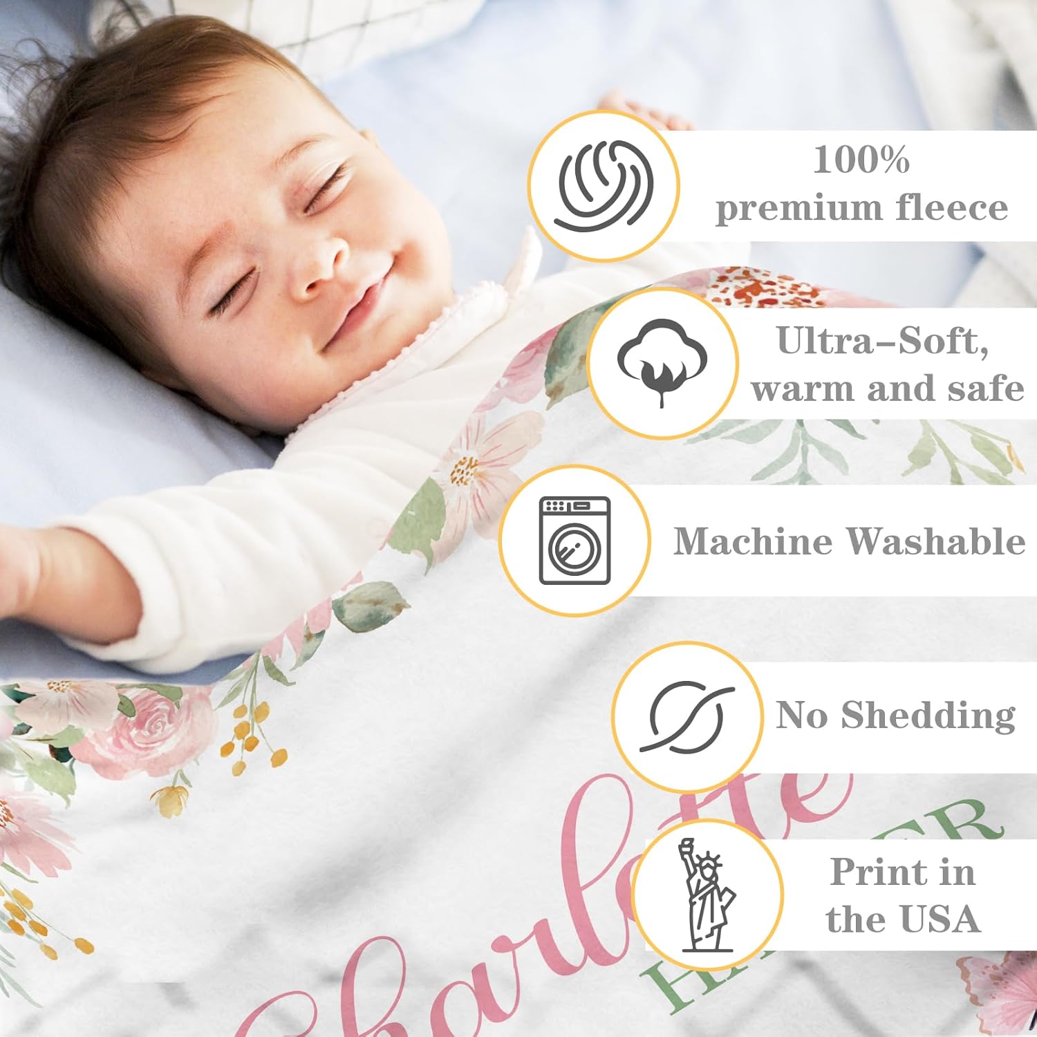 Personalized Baby Blankets for Girls | Custom Baby Blanket with Name for Kids | Pink Floral