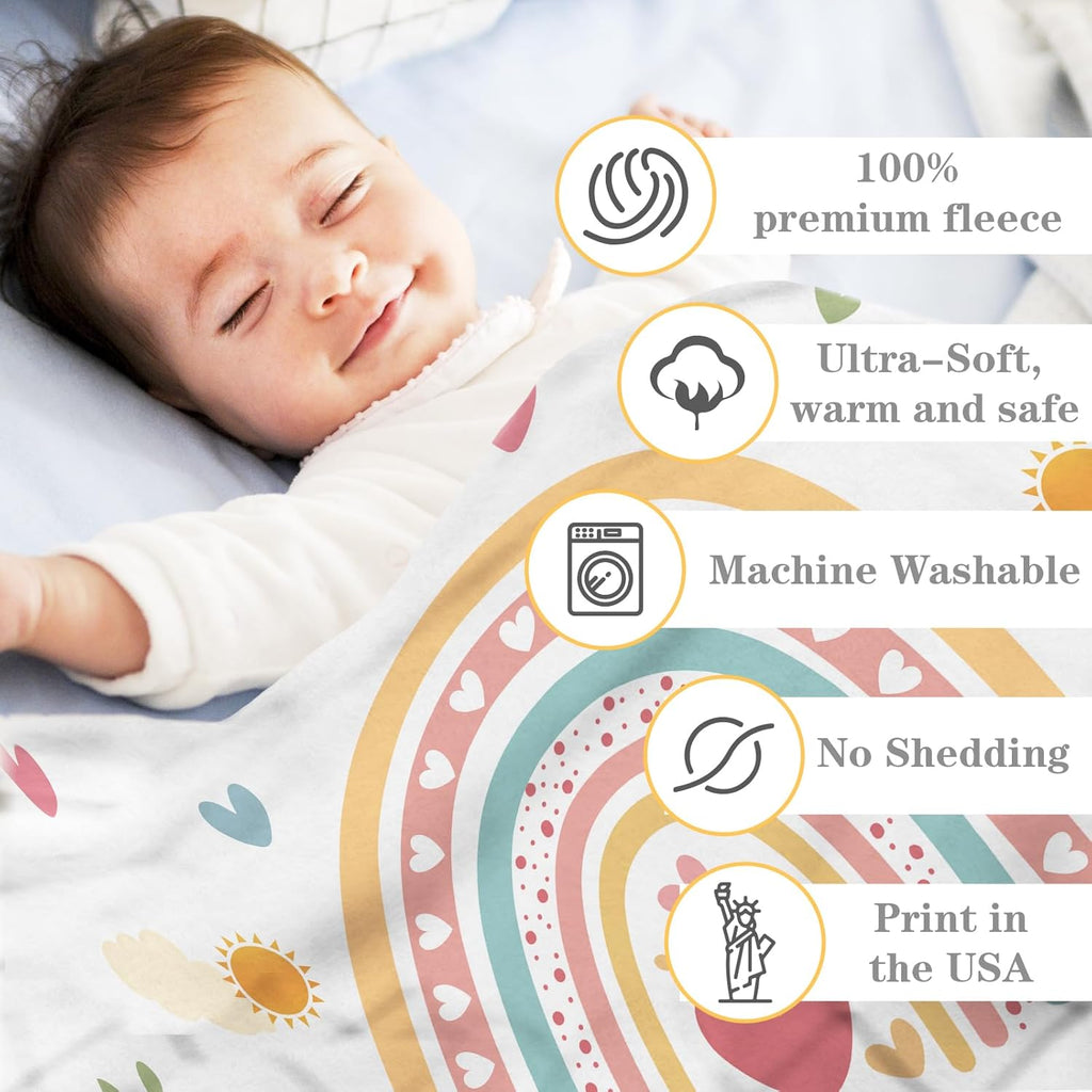 Personalized Baby Blankets for Girls | Boho Rainbow | Personalized Baby Girl Blanket with Name