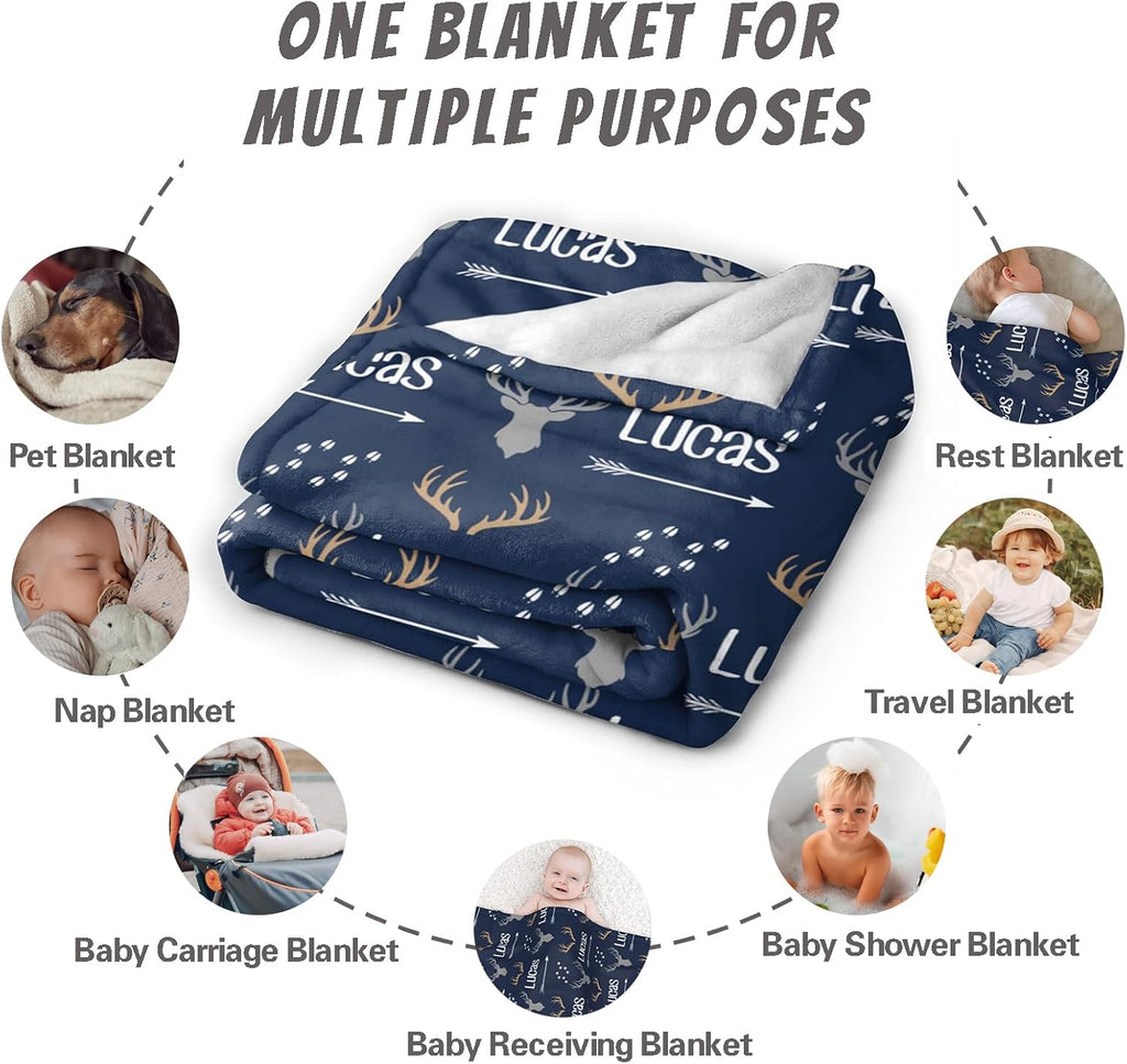 Personalized Baby Blankets for Girls | Custom Baby Blanket with Name for Kids | Woodland Animals-e