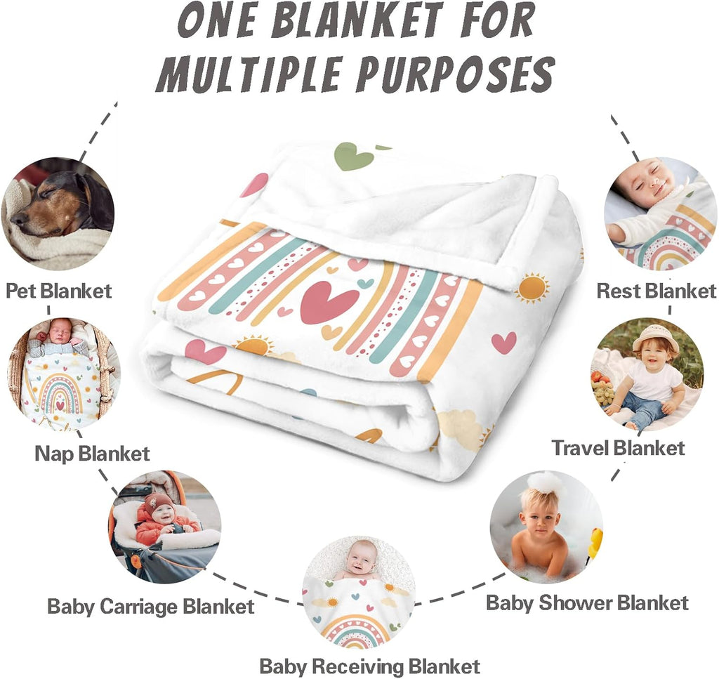 Personalized Baby Blankets for Girls | Boho Rainbow | Personalized Baby Girl Blanket with Name