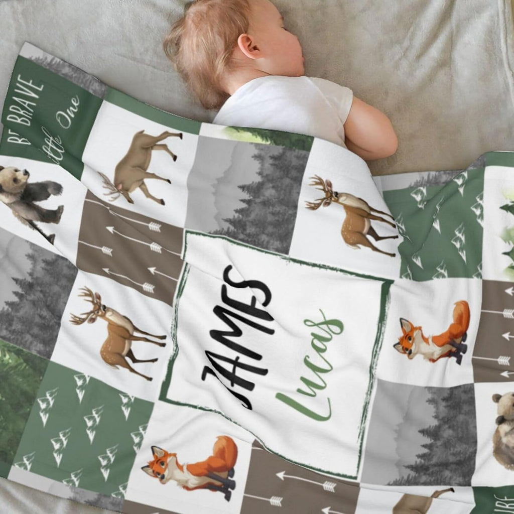 Personalized Baby Blankets for Girls | Custom Baby Blanket with Name for Kids | Woodland Animals-b