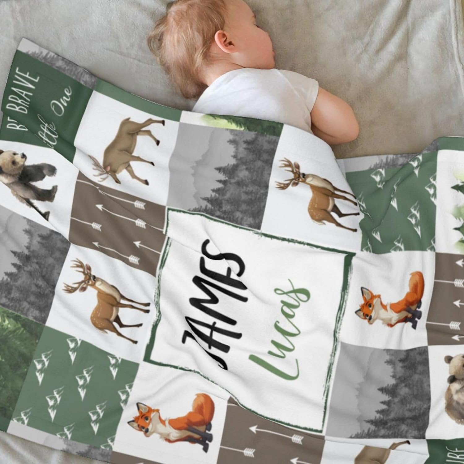 Personalized Baby Blankets for Girls | Custom Baby Blanket with Name for Kids | Woodland Animals-b