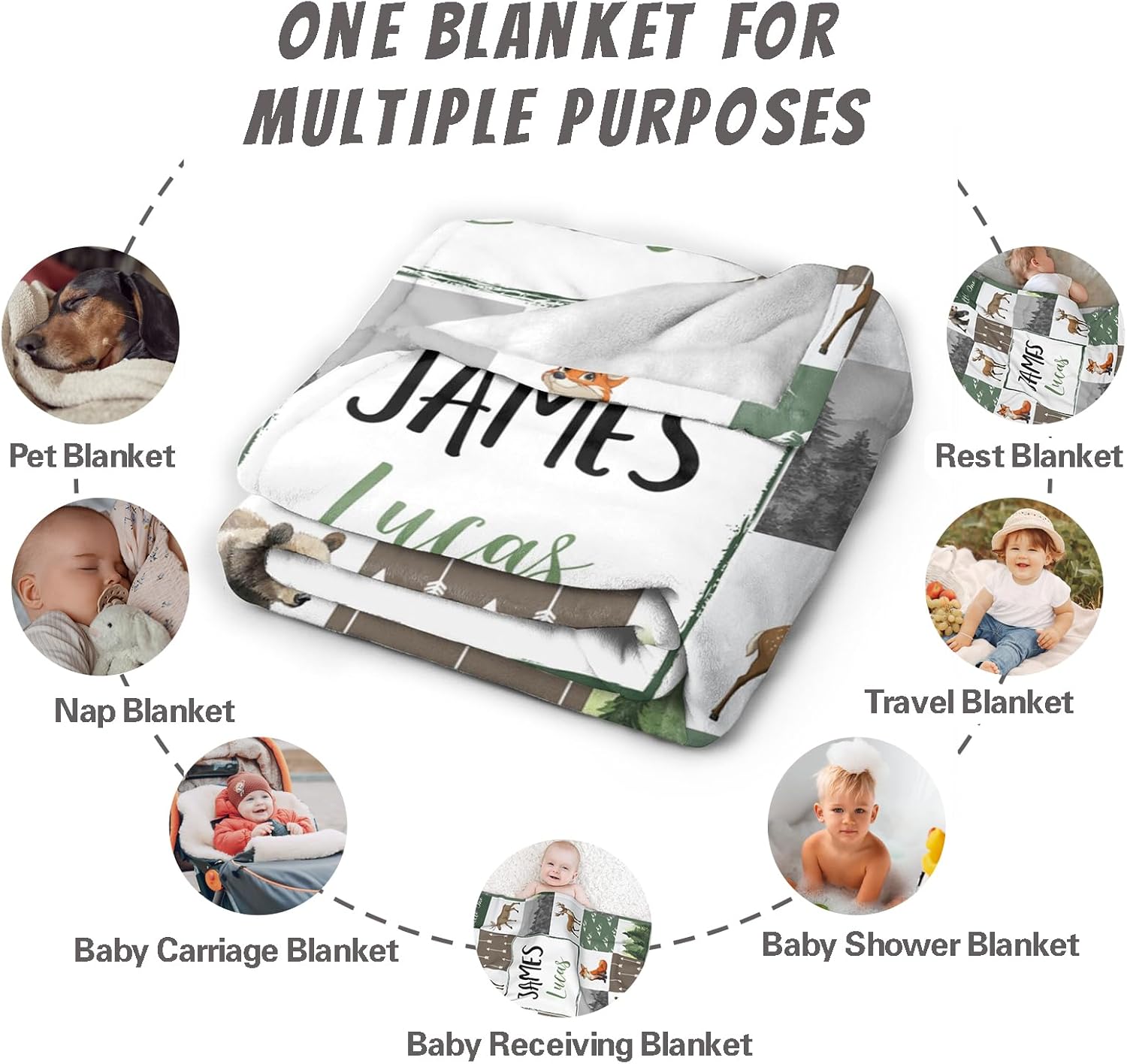 Personalized Baby Blankets for Girls | Custom Baby Blanket with Name for Kids | Woodland Animals-b