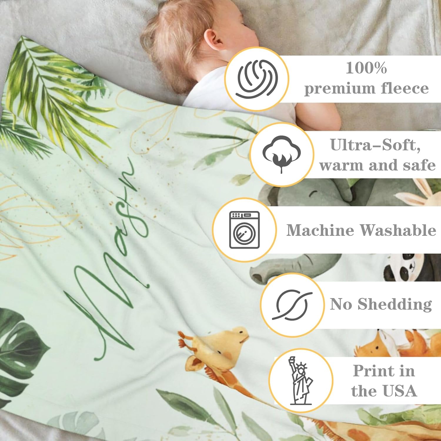 Personalized Baby Blankets for Girls | Custom Baby Blanket with Name for Kids | Woodland Animals-c