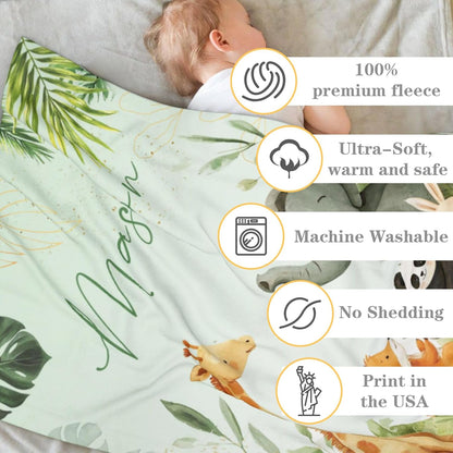 Personalized Baby Blankets for Girls | Custom Baby Blanket with Name for Kids | Woodland Animals-c