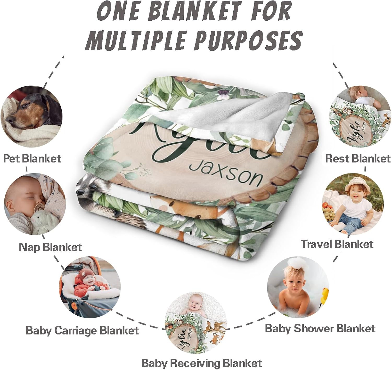 Personalized Baby Blankets for Girls | Custom Baby Blanket with Name for Kids | Woodland Animals-d