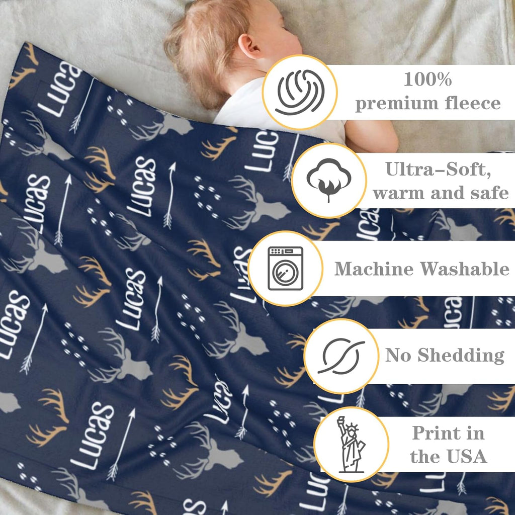 Personalized Baby Blankets for Girls | Custom Baby Blanket with Name for Kids | Woodland Animals-e