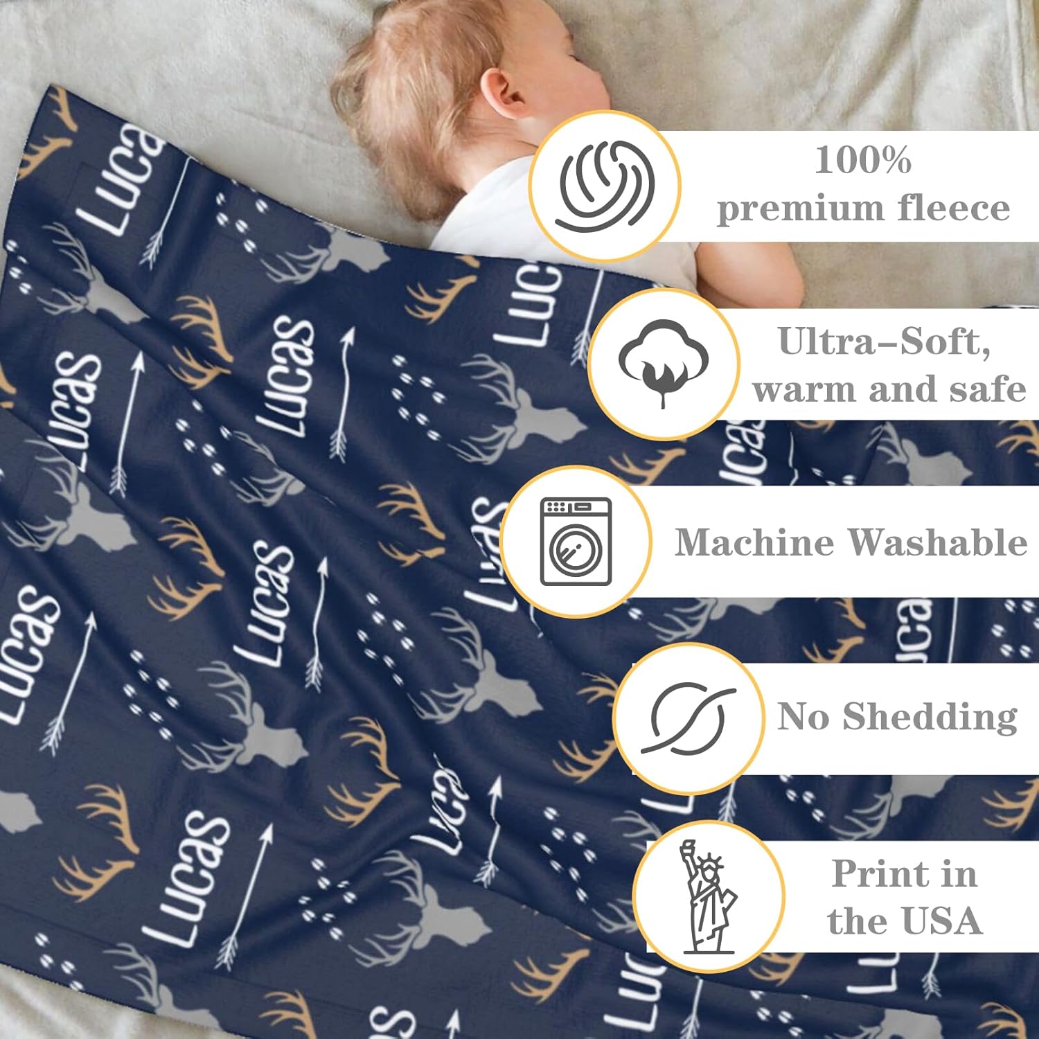 Personalized Baby Blankets for Girls | Custom Baby Blanket with Name for Kids | Woodland Animals-e