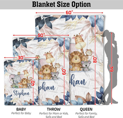 Blanket size options for custom baby boy blanket with jungle theme