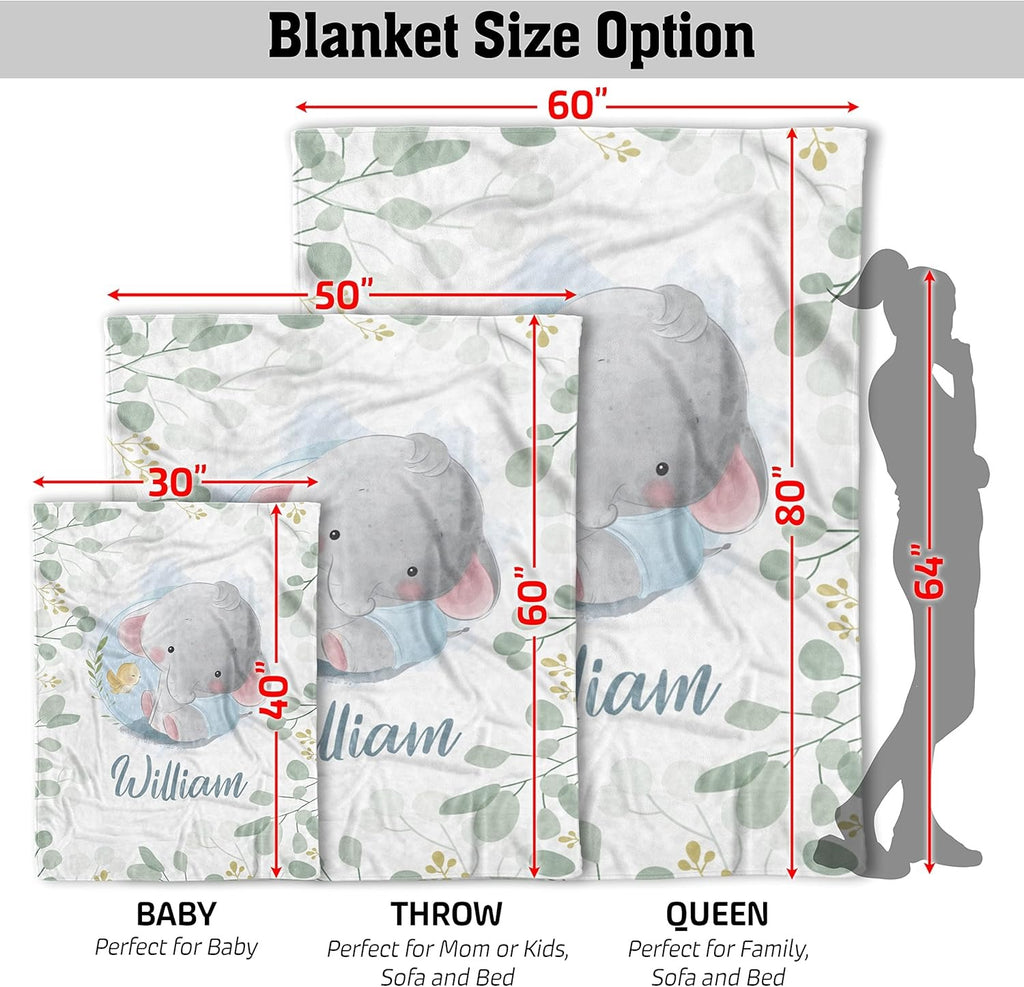 Blanket size options for baby boy – elephant and bird theme