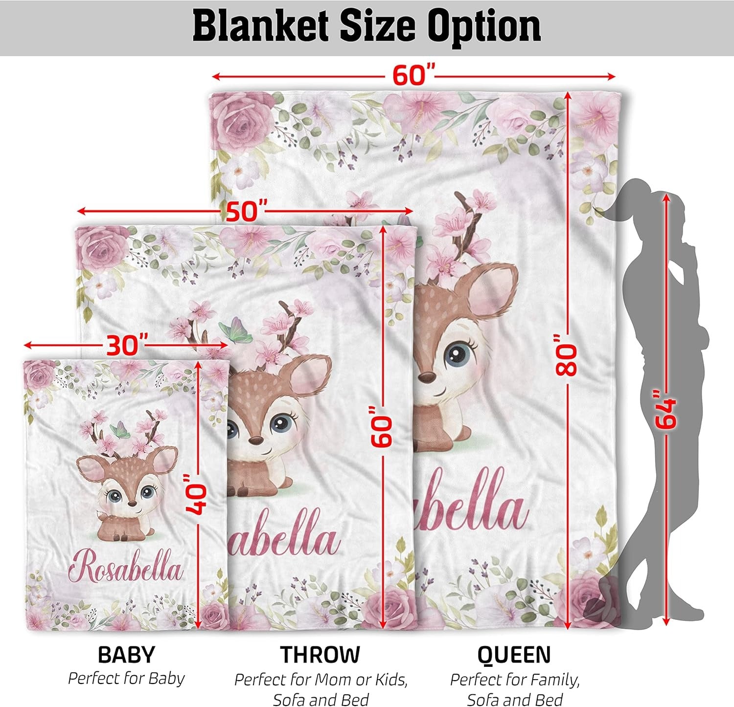 Custom baby blanket with name used as stroller cover, swaddle, burp cloth and nursing cover for baby girl