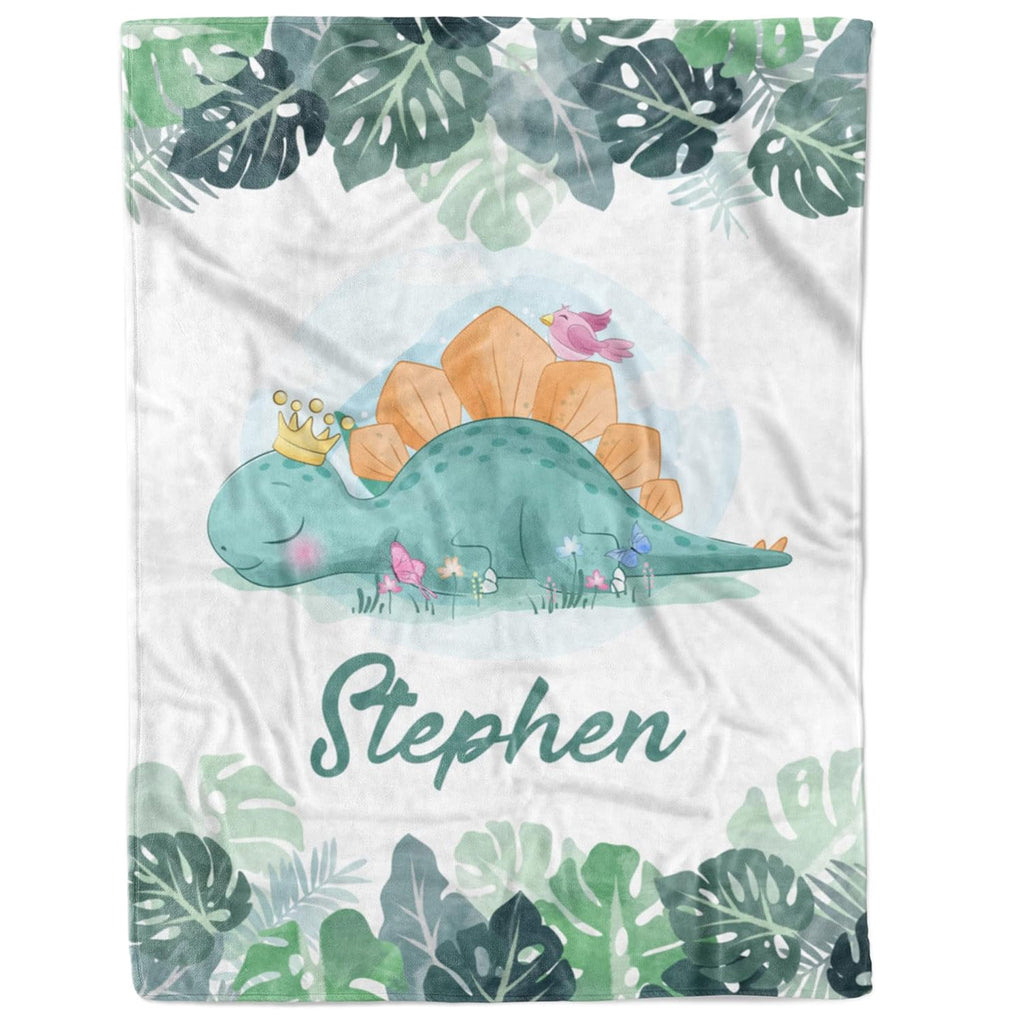 Custom baby blanket with dinosaur wearing crown and name print