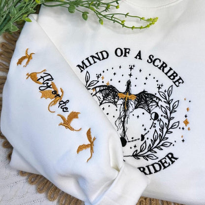 Embroidered Dragon Sweatshirt: Fourth Wing Inspired Crewneck or Hoodie For Book Lovers Gift