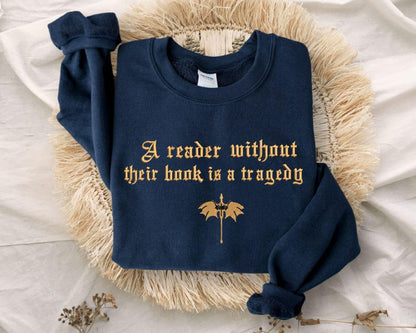 Faux Embroidered Dragon Rider Sweatshirt, Reader Without Their Book Sweatshirt, Bookish Sweater, Fourth Wing Sweater, Book Lovers Hoodie