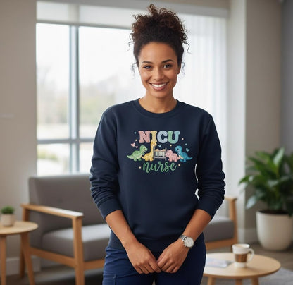 NICU Nurse Embroidered Sweatshirt Cute Dinosaur Crib Design Neonatal Nurse Appreciation Gift