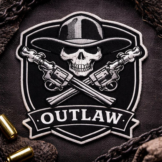 Outlaw Skull Embroidered Patch Western Biker Style Iron On Badge for Jacket Backpack