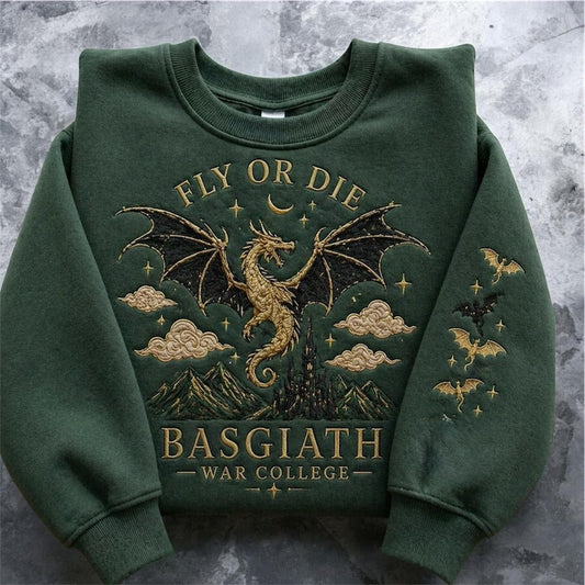 Basgiath War College Embroidered Sweatshirt, Fourth Wing Dragon Rider Crewneck, Fantasy Book Lover Gift, Bookish Dragon Sweater