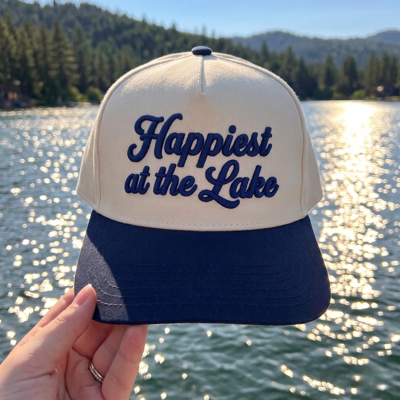 Happiest At The Lake Embroidered Hat: Summer Vacation Baseball Cap, Boating Life