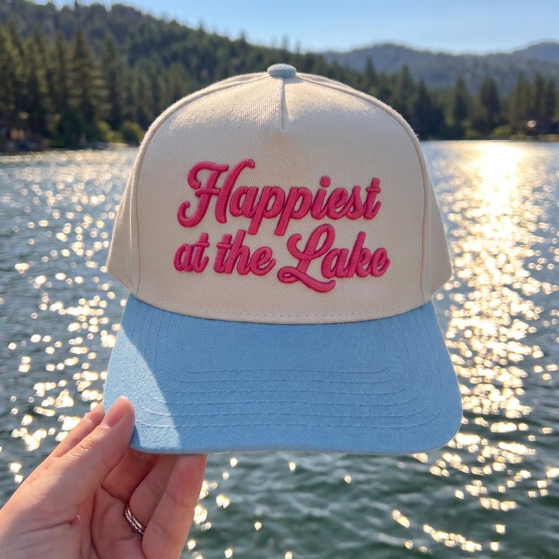 Happiest At The Lake Embroidered Hat: Summer Vacation Baseball Cap, Boating Life