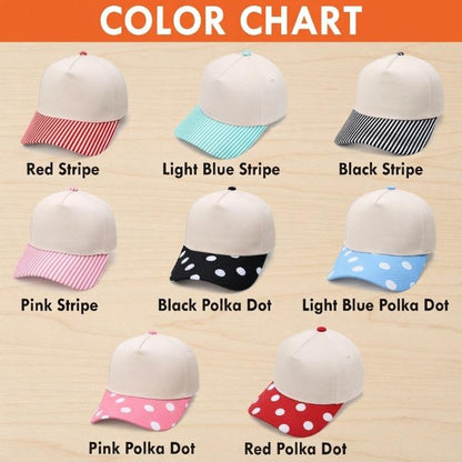 Khaki adjustable hat product detail with striped brim and sewn eyelets