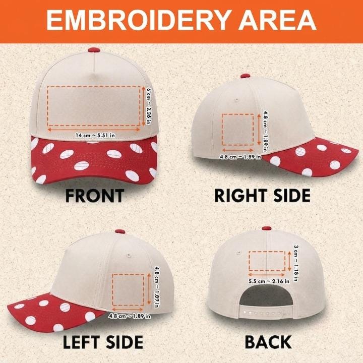 Color chart showing striped and polka dot brim options for the hat