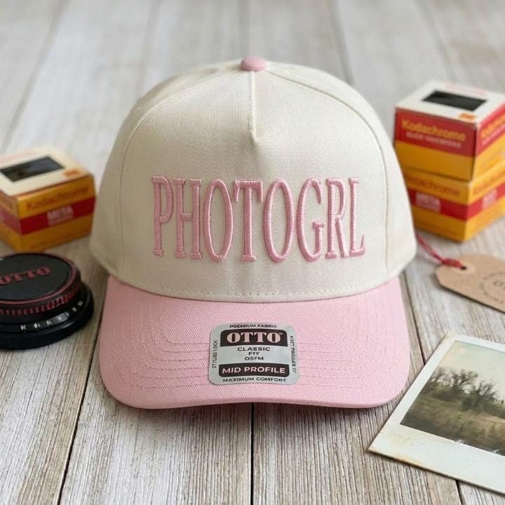 Cream and pink PHOTOGRL embroidered cap