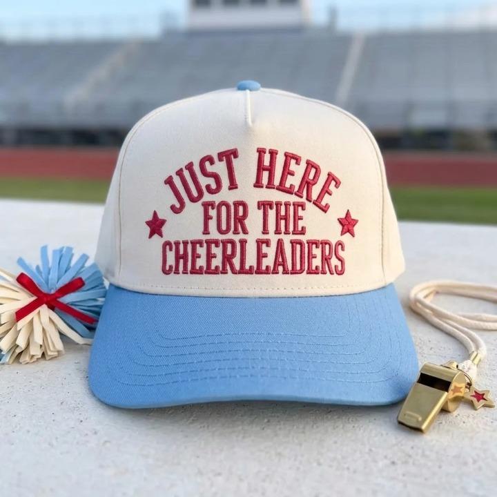 Two-tone light blue and cream embroidered hat with star details