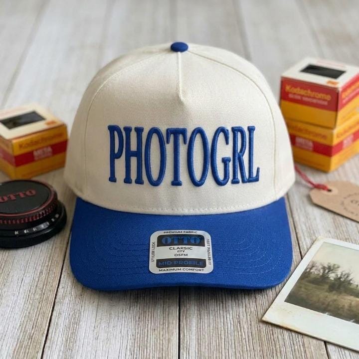 Cream and blue PHOTOGRL embroidered cap