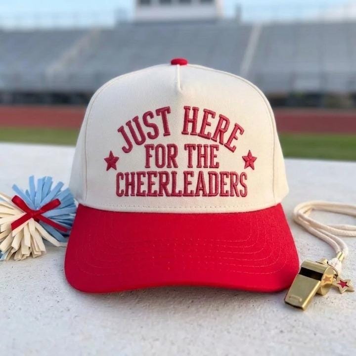 Two-tone red and cream embroidered cheerleader supporter hat