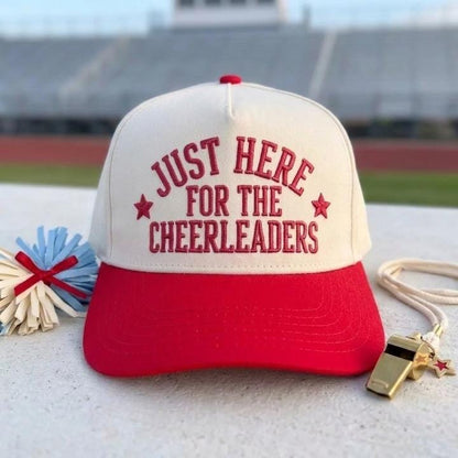 Two-tone red and cream embroidered cheerleader supporter hat