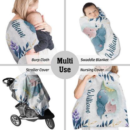 Multi-purpose dinosaur custom baby boy blanket – swaddle, stroller, nursing