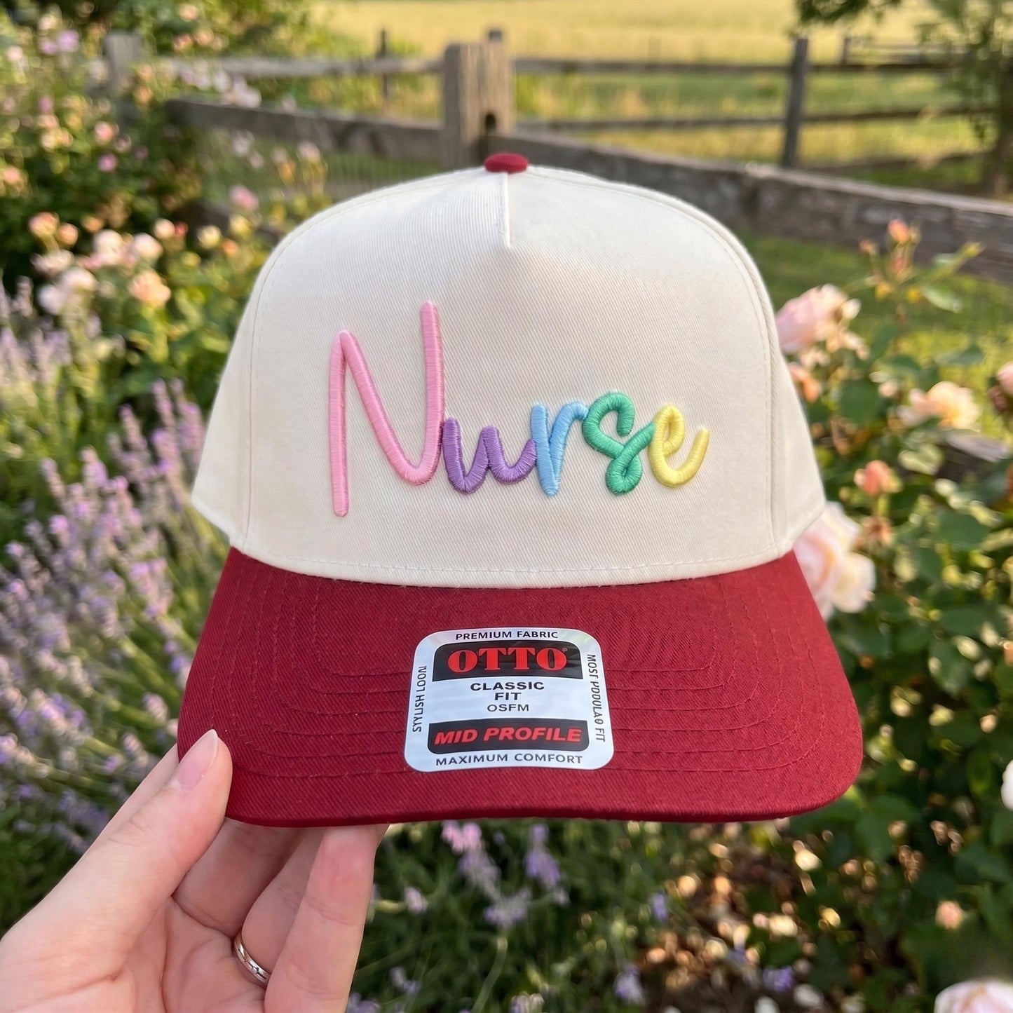 Colorful Embroidered 'Nurse' Cap with Black Brim - Stylish Comfort - Image 2