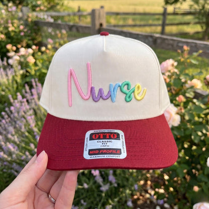 Colorful Embroidered 'Nurse' Cap with Black Brim - Stylish Comfort - Image 2