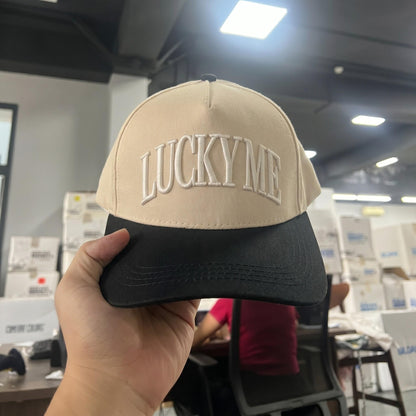 Beige 'Lucky Me' Cotton Baseball Cap - Casual Style with Embroidered Text - Image 2
