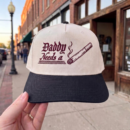 Vintage Style Baseball Cap with Unique Cigar Graphic - Beige and Brown - Image 2