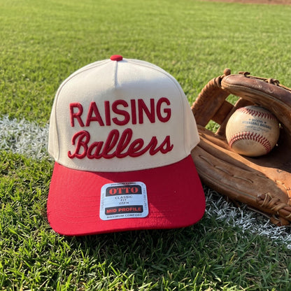 Raising Ballers Baseball Cap with Vintage Embroidery - Cream/Navy - Image 2