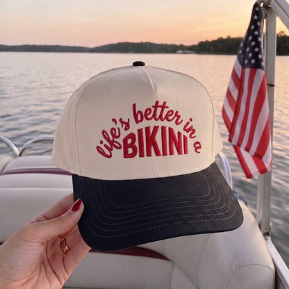 Stylish Two-Tone Cap with Bold 'Bikini' Slogan - Perfect Beachwear Hat - Image 2