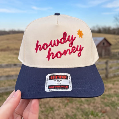 Howdy Honey Embroidered Trucker Hat with Brown and Cream Design - Casual Chic - Image 2