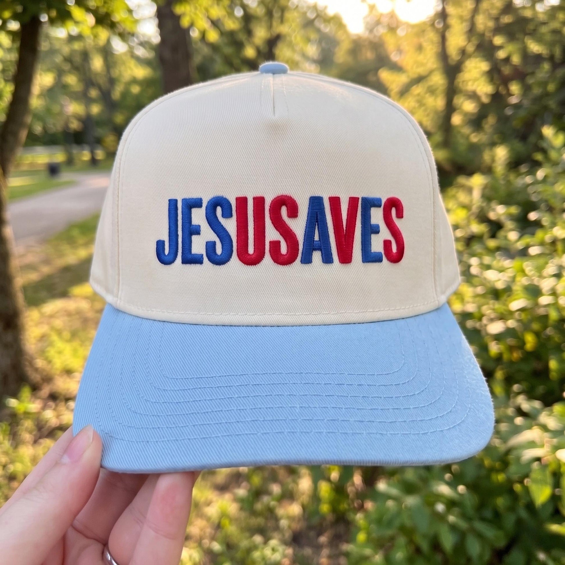 Stylish Embroidered JESUS SAVES Cap with Tan Brim - Inspirational Headwear - Image 2