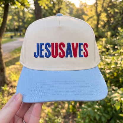 Stylish Embroidered JESUS SAVES Cap with Tan Brim - Inspirational Headwear - Image 2